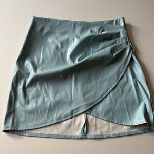 Francesca's mi ami Faux Leather Mini Ruched Skirt Light Blue Women's Size S